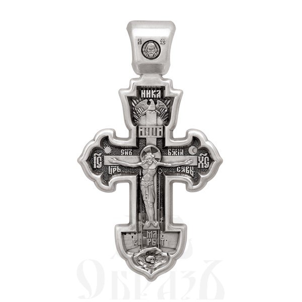 крест «распятие. сергий радонежский. молитва кресту», золото 585 проба белое (арт. 201.508-3)