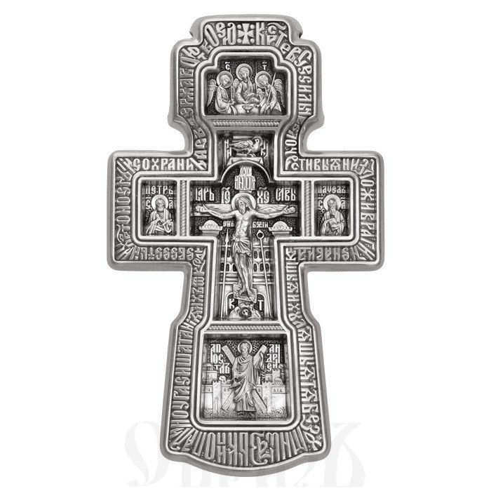 крест «распятие. святая троица. икона божией матери «державная». семь святых», золото 585 проба белое (арт. 201.515-3)