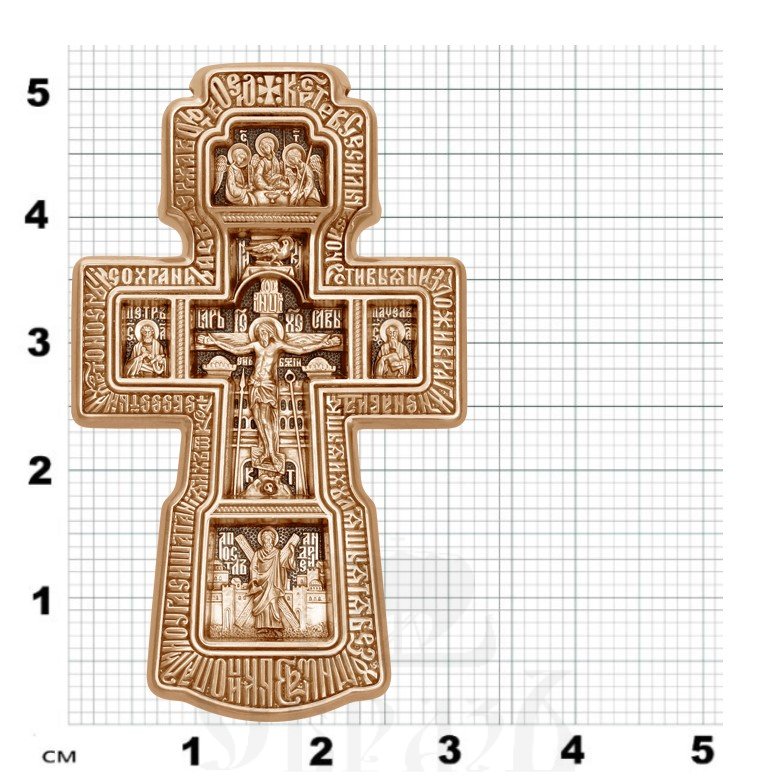 крест «распятие. святая троица. икона божией матери «державная». семь святых», золото 585 проба красное (арт. 201.515-1)