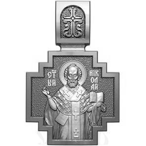нательная икона свт. николай чудотворец архиеписком мирликийский, серебро 925 проба с родированием (арт. 06.080р)